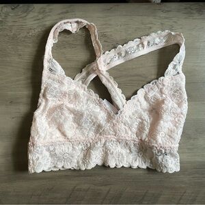 NWT Aerie Pink Cream Lace Bralette Longline Style